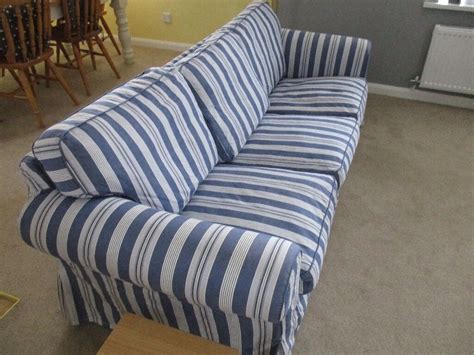 Ikea Ektorp Sofa 3 Seater With Striped Slip Covers In Seaton Devon