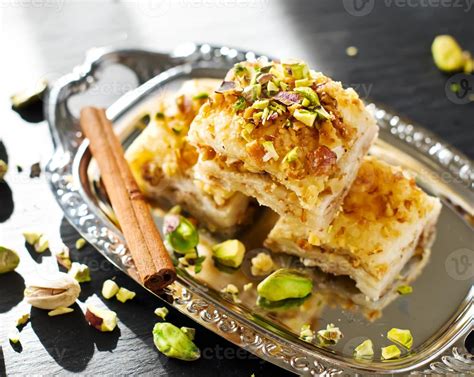 Turkish Pistachio Pastry Dessert Baklava With Green Pistachios