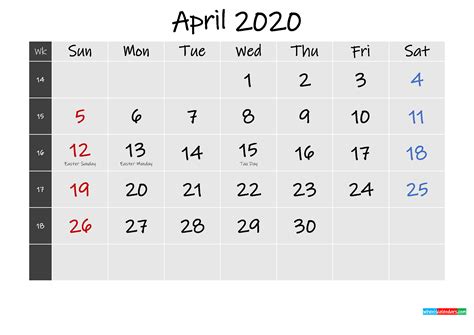 Printable April 2020 Calendar Word Template K20m256 Free