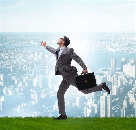 Happy Businessman Running Towards His Goal Stock Photo Image Of Goal