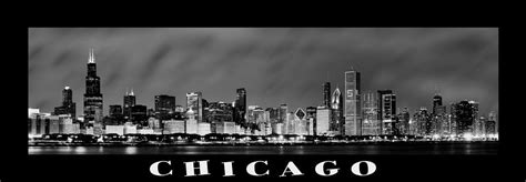 Chicago Skyline At Night In Black And White Photograph By