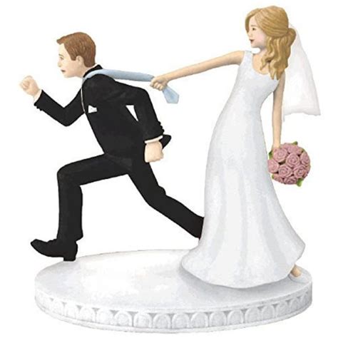 Wedding Cake Topper Bride And Groom Figurines Funny Runaway Etsy