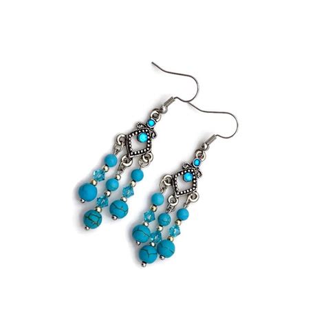 Turquoise Chandelier Earrings Blue Turquoise Earrings Gift Etsy
