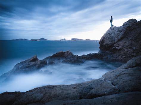 Wallpaper Rock Cliff Man Sea Loneliness Water Hd