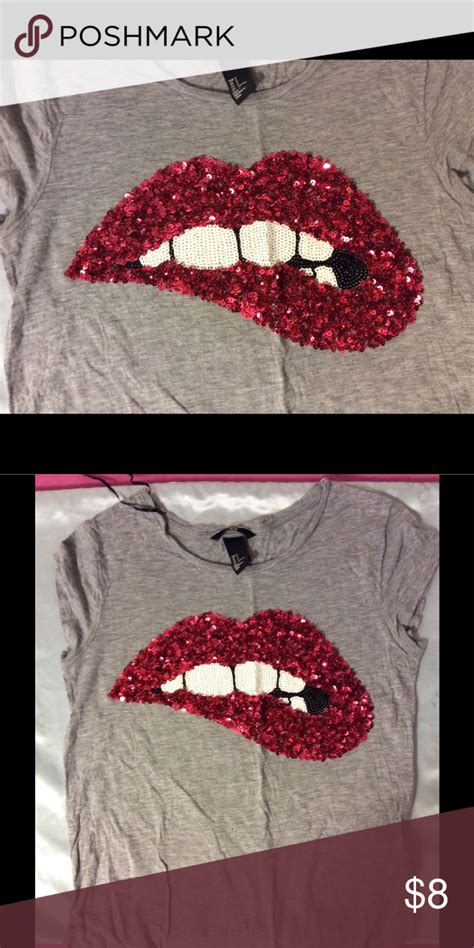 Red Lips Tshirt Sequins Red Lip Tee Shirt Tops Tees Short Sleeve Lips Tshirt Red Lips T Shirt