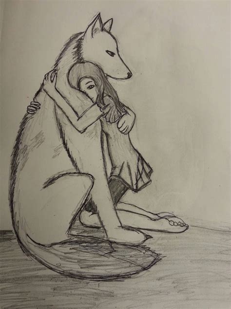 Girl Hugging Wolf 2 With Shading By Fuzzybuggy1996 On Deviantart