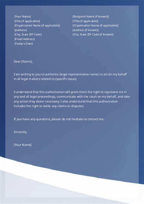 Free Word Template Authorize Legal Representation Letter Template