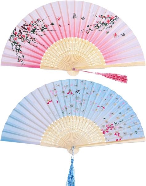 Pieces Folding Fans Handheld Fans Bamboo Fans With Tassel Womens