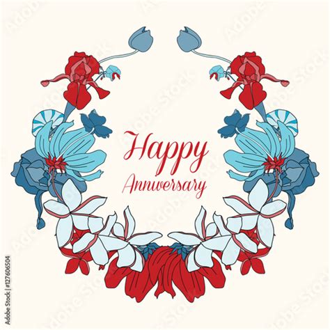 Happy Anniversary Flower Vector Greeting Card Stock Vector Adobe Stock