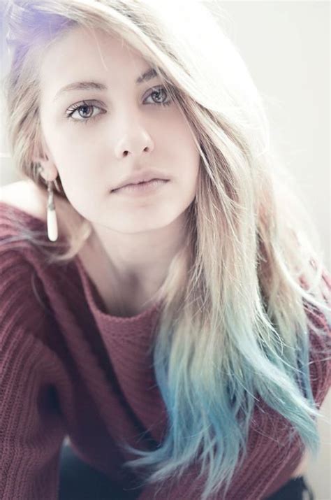 Light Blue Dip Dye On Long Hair Stylish Feminine