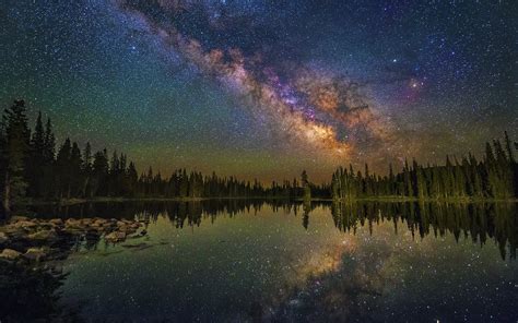 Wallpaper Landscape Mountains Night Galaxy Lake Reflection Sky