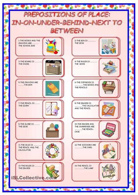 They are full of picture clues that make it easier and more fun to learn. PREPOSITIONS OF PLACE: IN-ON-UNDER-NEXT TO-BETWEEN-BEHIND ...