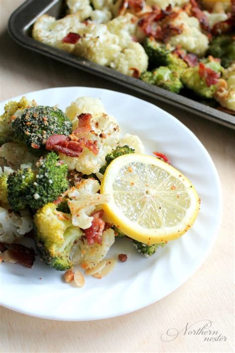 Roasted Broccoli And Cauliflower With Parmesan And Bacon Thm S