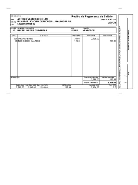 Recibo De Pagamento Holerite Modelo 2 Pdf Compensação De Emprego