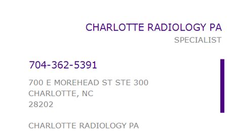 1649220443 Npi Number Charlotte Radiology Pa Charlotte Nc Npi