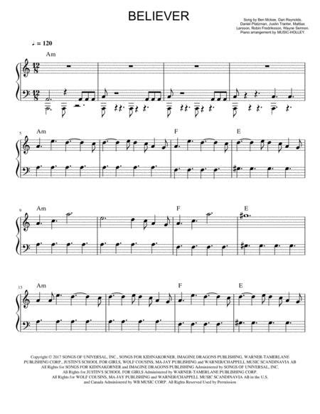 Download as pdf or read online from scribd. Imagine Dragons - Believer (easy Piano Sheet, In A Minor ...
