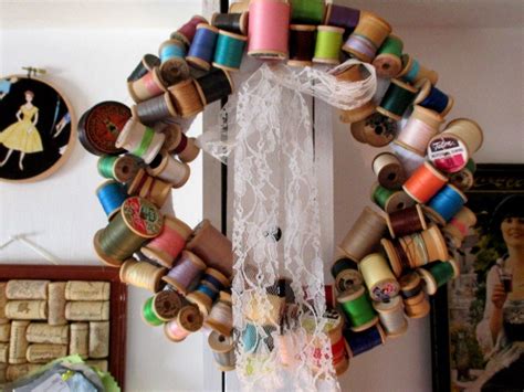 Vintage Thread Spool Wreath Sewing Room Decor My Sewing Room Sewing