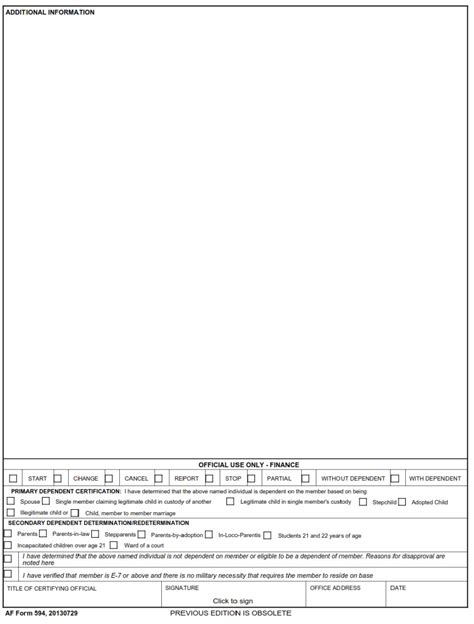 Af Form 594 Application And Authorization To Start Stop Or Change