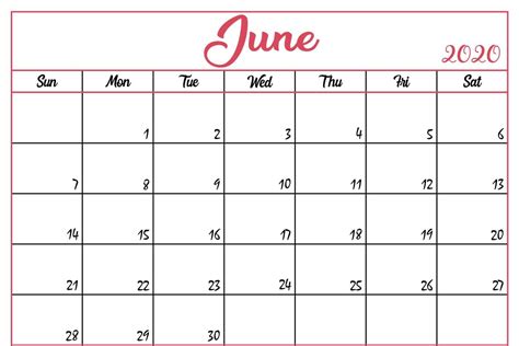 June 2020 Printable Calendar In Pdf Word Excel With Holidays