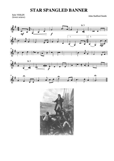 Star Spangled Banner Solo Violin John Stafford Smith Printable Pdf