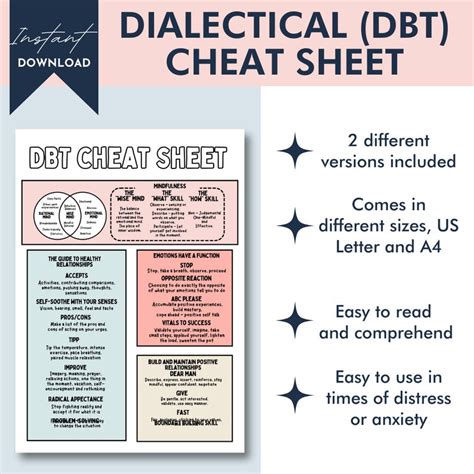 Dbt Cheat Sheet Dbt Skills Bpd Borderline Personality Therapy Worksheet Mental Health