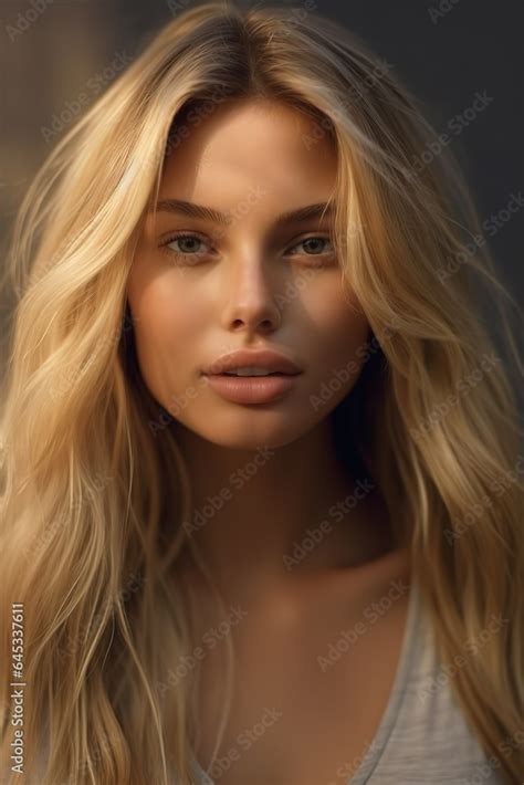 Beautiful Blonde Model Girl Face Closeup Beautiful Woman Model With Golden Hairs And Straight