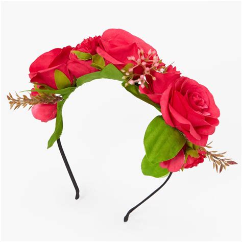 Hot Pink Rose Flower Crown Headband Claires Us