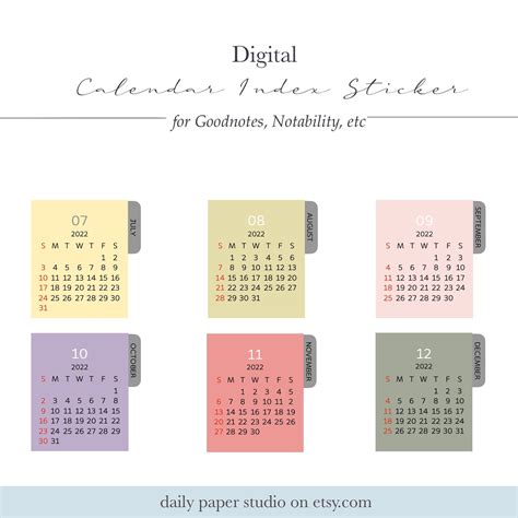 Digital Calendar Index Sticker Pre Cropped Instant Etsy