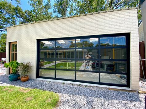 Contemporary Black Aluminum And Clear Tempered Glass Garage Door Lux