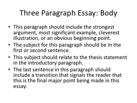 Start a new paragraph when you move on to a new idea. Three paragraph essay