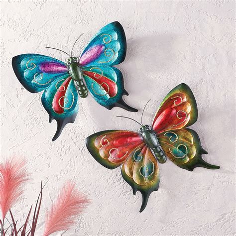 Metal Colorful Butterfly Wall Art Set Of 2 Collections