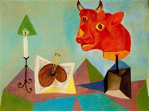 Born in malaga in 1881, the son of an artist, picasso attended art schools in his native spain and in his late teens aligned his sensibilities with bohemian writers and artists in barcelona and madrid who opposed spain's stalled social hierarchies and conservative. Candle, palette, head of red bull, 1938 - Pablo Picasso ...