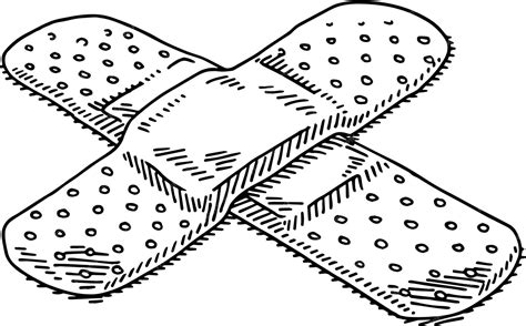 dibujo vectorial dibujado a mano de un vendaje adhesivo forma cruzada boceto en blanco y negro
