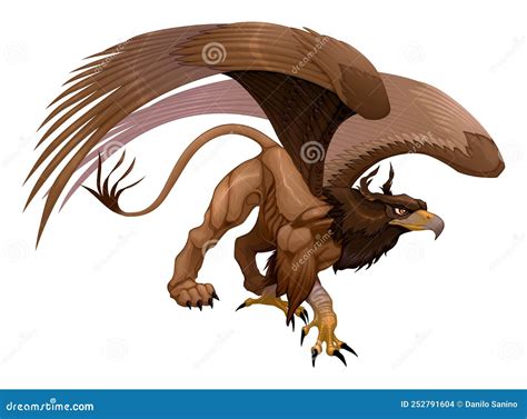 Portrait Of A Gryphon Half Eagle And Half Lion Vector Illustration