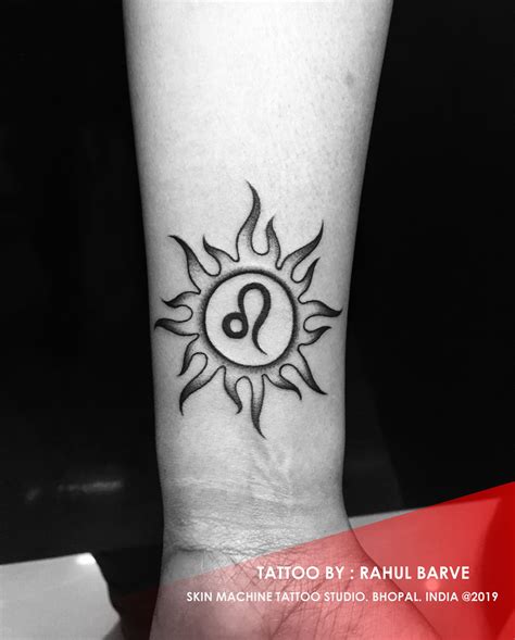 Sun With Leo Zodiac Tattoo By Rahul Barve Skin Machine Tattoo Studio