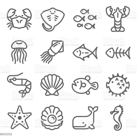 Sea Life Vector Line Icon Set Contains Such Icons As Octopus Seahorse