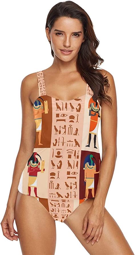 ahomy women 2 pieces bikini sets ancient egypt egyptian character halter swimsuits
