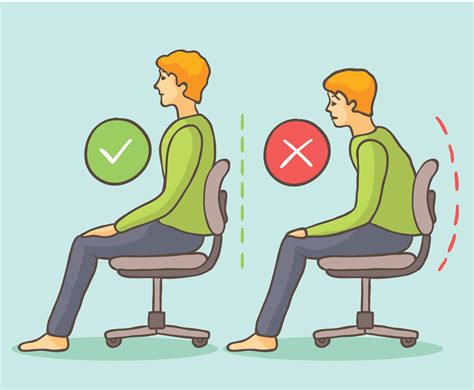 ergonomic wrong and correct sitting posture vector im