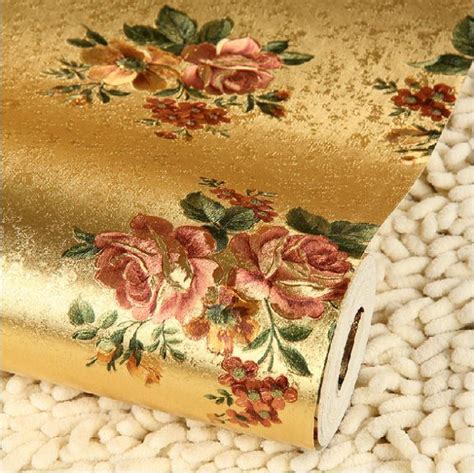 Buy Rose Flower Gold Foil Wallpaper Gold