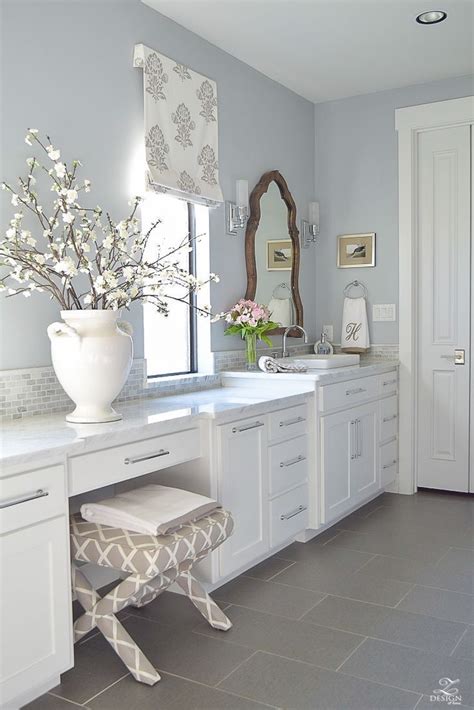 I searched online for bathroom ideas to give the small light grey and white bathroom a dream makeover. A Transitional Master Bathroom Tour | White bathroom ...