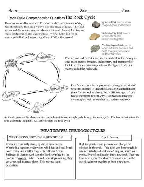 Rock Cycle Comprehension Key