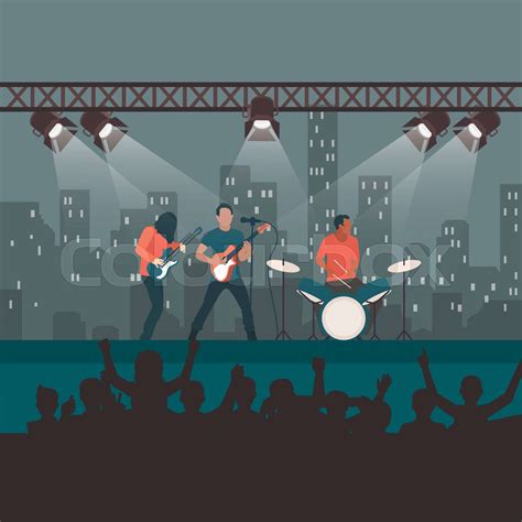 Rock Concert Festival Popular Band On Stage Stock Vector Colourbox