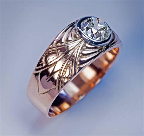 Antique Diamond Gold Carved Mens Ring For Sale At 1stdibs