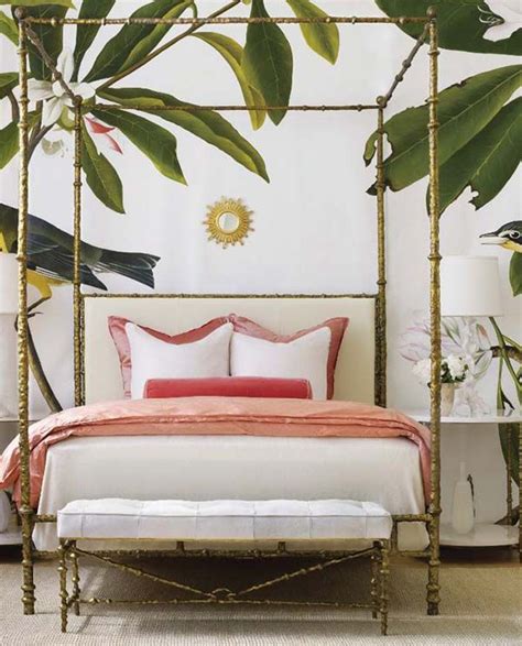 Vintage Bedroom With Tropical Wallpaper