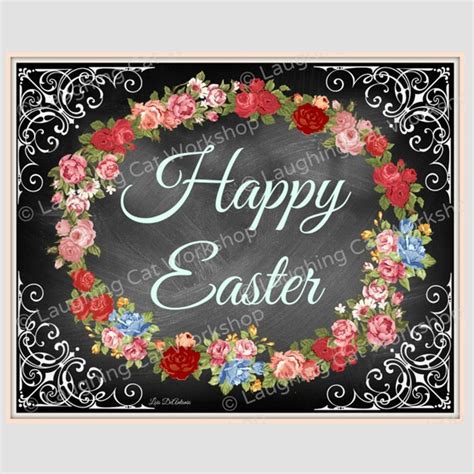 Happy Easter Print Easter Chalkboard Style Print Easter Wall