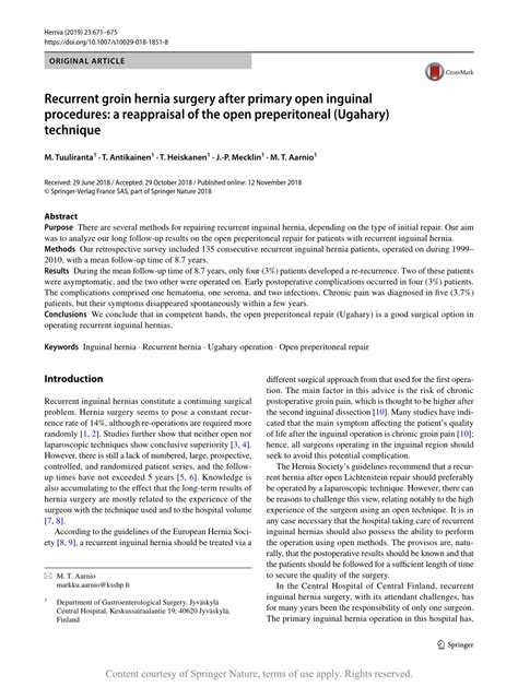 Recurrent Groin Hernia Surgery After Primary Open Inguinal Procedures