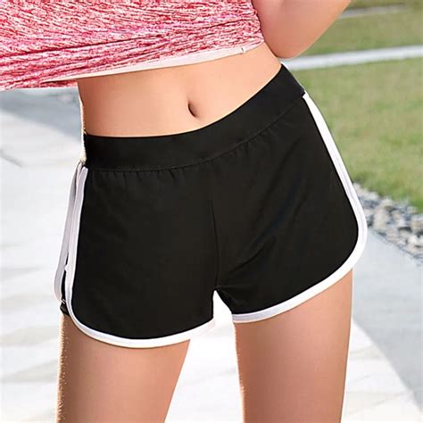 2018 solid color sports fitness running shorts elastic waist short femme side striped breathable