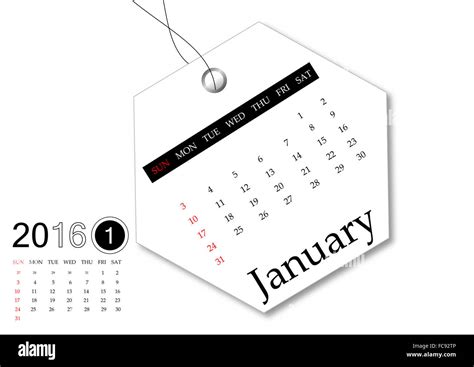January 2016 Calendar Series For Tag Design Stock Photo Alamy