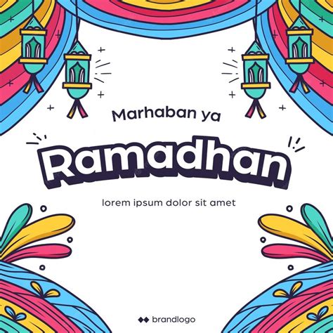 Premium Vector Colorful Ramadhan Greeting Poster Hand Drawn Marhaban