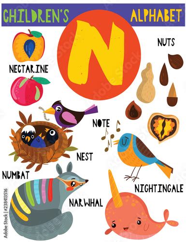 Letter Ncute Childrens Alphabet With Adorable Animals And Other